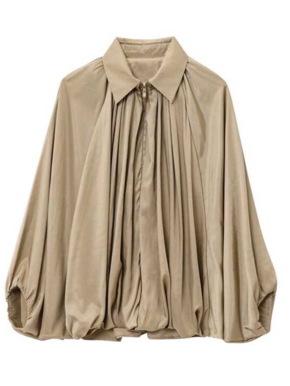 Relaxed Balloon-Sleeve Tunic in Beige